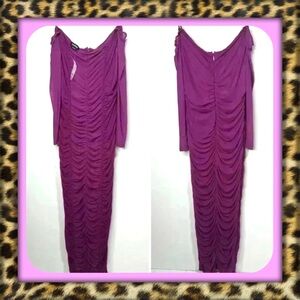 👑✅PRICE FIRM👑✅BeBe Off the Shoulder Purple Maxi Dress with Sheer long sleeves.